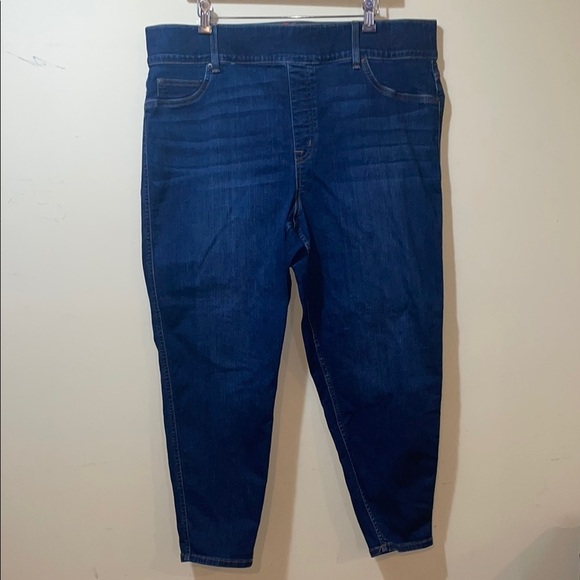 Women's Spanx Plus Size High Rise Ankle Skinny Midnight Shade Blue Jeans Petite - Picture 1 of 5